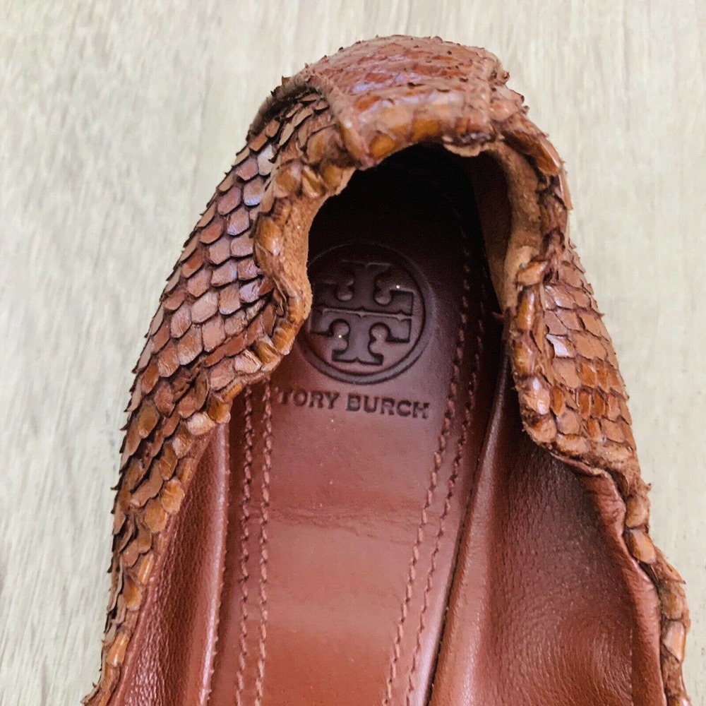 Tory Burch York Brown Leather Python Scale Cap To… - image 3